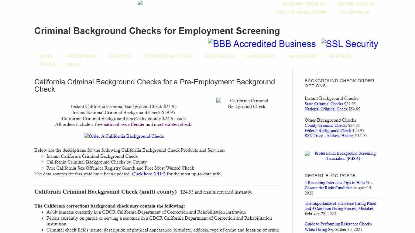 California Criminal Background Checks for Pre-Employment